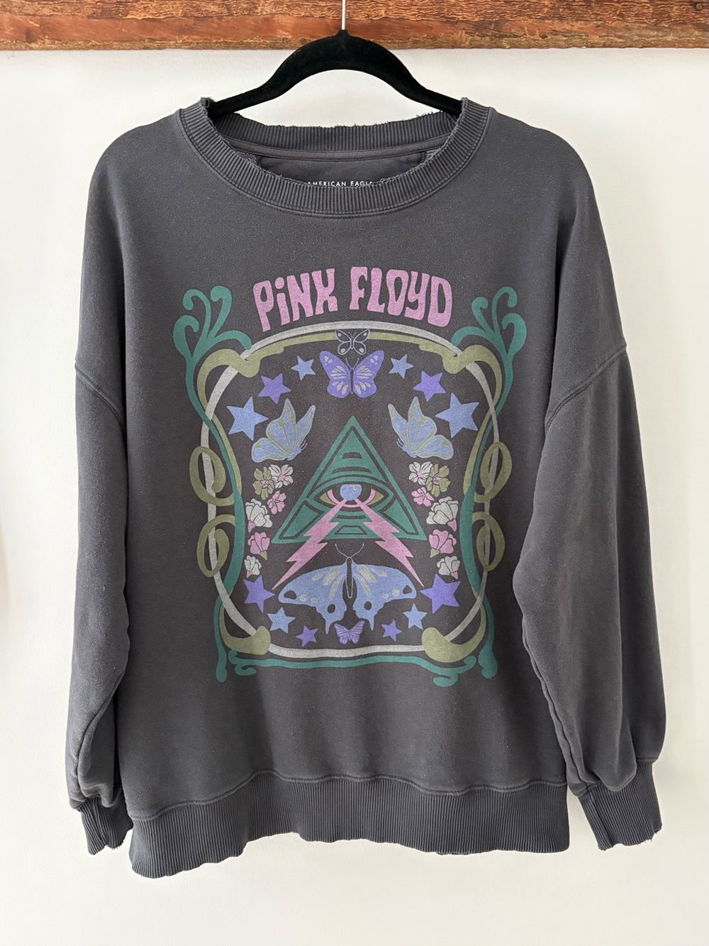 American Eagle—Pink Floyd Gray Distressed Oversized Crewneck Sweatshirt (Medium)